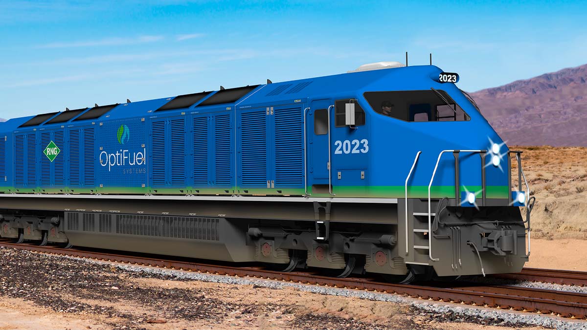 OptiFuel’s Total-Zero™ 6100 hp RNG-Electric Line Haul Locomotive and RNG-Powered Tender